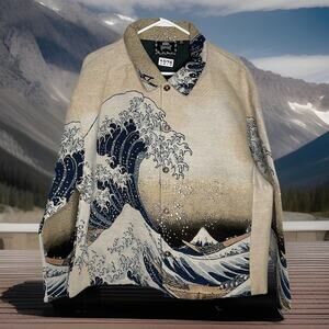 Rare The Great Wave Off Kanagawa Japan Tapestry Jacket Men's L Rebel Vengeance